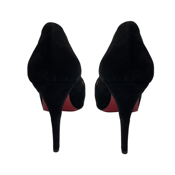 CHRISTIAN LOUBOUTIN BLACK OPEN TOE SUEDE PLATFORM PUMPS - Picture 6 of 9